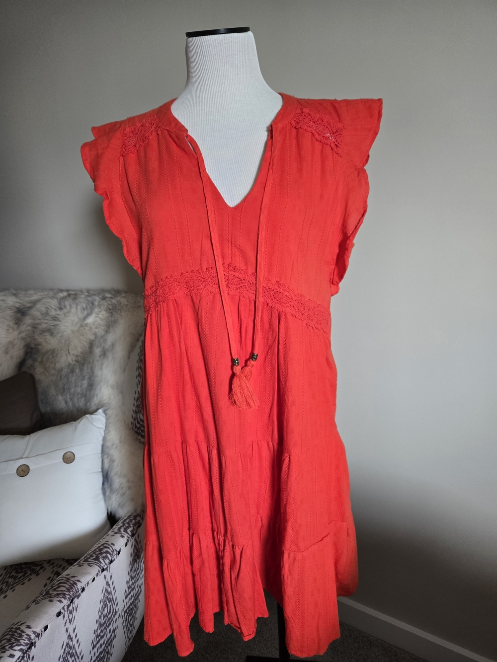 Sonoma Orange Mini Dress with Tassel Tie
